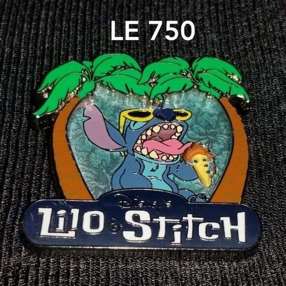 Disney Stitch LE Pin 750 Ice Cream Hibiscus Floral Blue Palm Trees Park Pack - Picture 1 of 5
